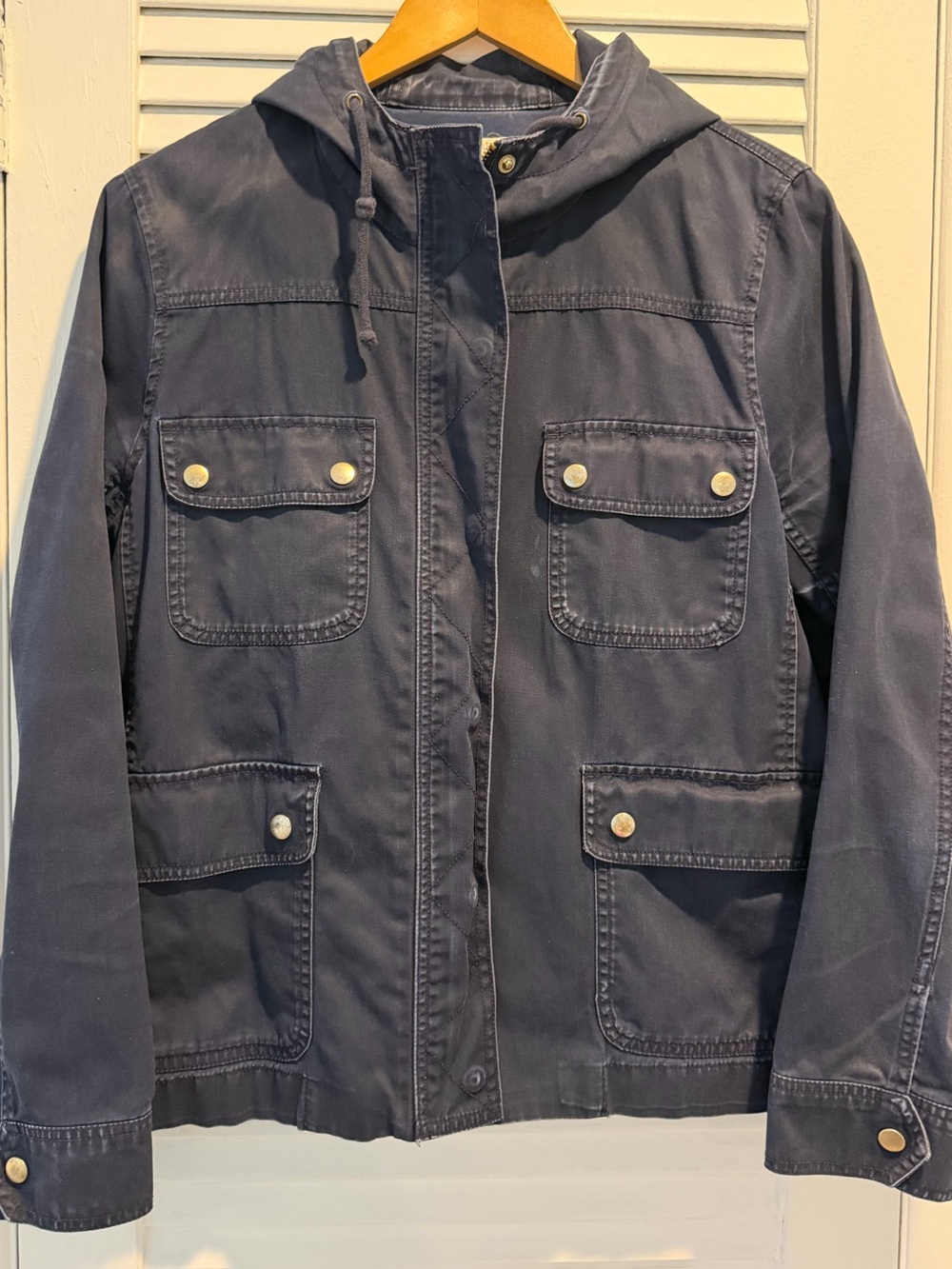 J Crew Navy Jacket with hood